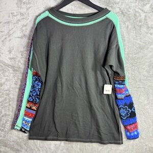 NWT Free People On My Way Cuff Long Sleeve Black Thermal Womens Small New Shirt